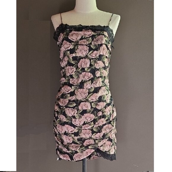 NWT FOR LOVE AND LEMONS FALLEN ROSE PRINT SLEEVELESS MINI DRESS SIZE XS - Picture 3 of 10